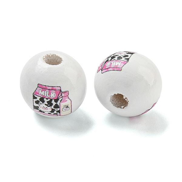 

PandaHall Natural Wood European Beads, Large Hole Beads, Round with Cow Pattern, White, 16mm, Hole: 4mm Wood Round White