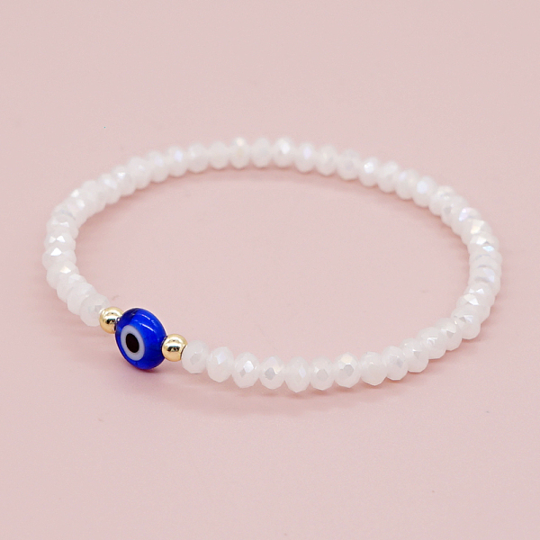 

PandaHall Lampwork Evil Eye Beaded Stretch Bracelet for Women, White, 6-7/8 inch(17.5cm) Lampwork White