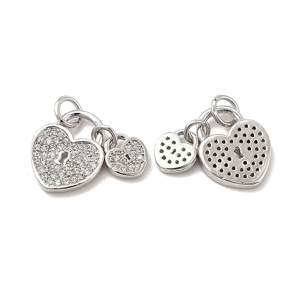 

PandaHall Brass Micro Pave Clear Cubic Zirconia Charms, with Jump Ring, Double Heart Lock Charm, Platinum, 7x6.5x1.5mm & 13.5x11x1.5mm, Hole...