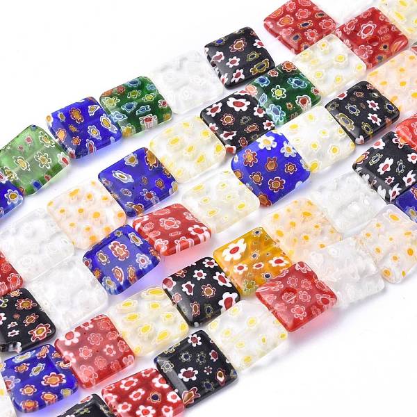 

PandaHall Square Handmade Millefiori Glass Beads, Mixed Color, 16x16x4mm, Hole: 1mm, about 24pcs/strand, 14.9 inch Millefiori Lampwork..., Multicolor