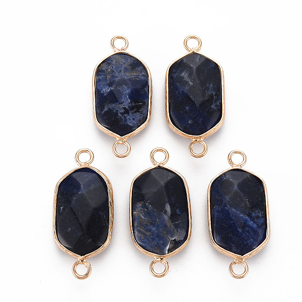 

PandaHall Natural Sodalite Link Connectors, with Golden Plated Brass Edge and Loop, Faceted, Oval, 29x13x6~7mm, Hole: 2mm Sodalite Oval