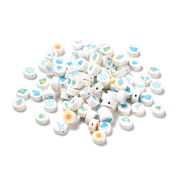 

PandaHall Handmade Polymer Clay Beads, Flat Round with Weather Pattern, Snow, 9.5~10x4.5~5mm, Hole: 1.6~1.8mm Polymer Clay Flat Round White