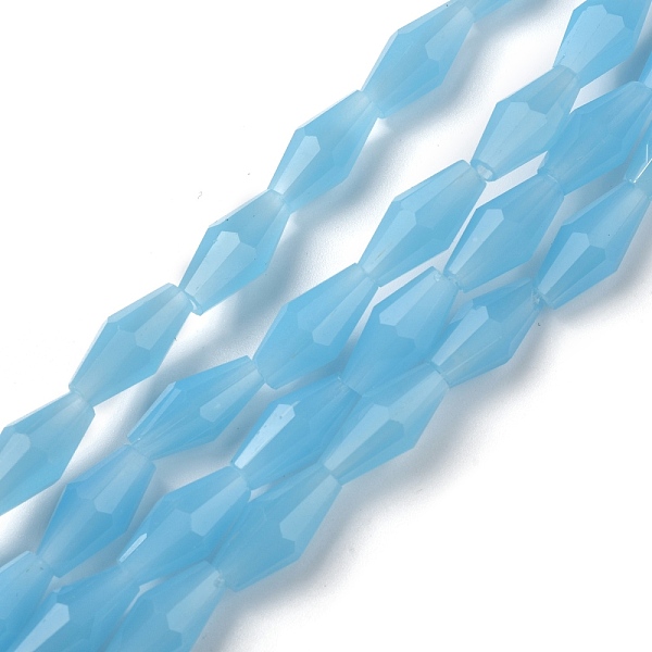 

PandaHall Opaque Glass Beads Strands, Faceted, Bicone, Sky Blue, 8x4mm, Hole: 0.8mm, about 70pcs/Strand, 22.99''(58.4cm) Glass Bicone