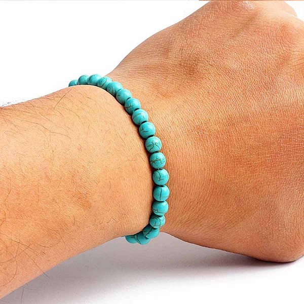 

PandaHall Turquoise Bracelet with Elastic Rope Bracelet, Male and Female Lovers Best Friend Natural Gemstone