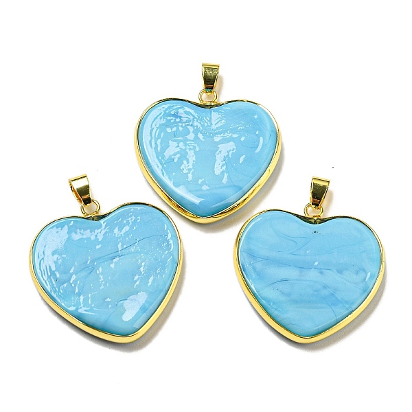 

PandaHall Handmade Lampwork Pendants, with Brass Findings, Long-Lasting Plated, Lead Free & Cadmium Free, Heart Charms, Light Sky Blue...