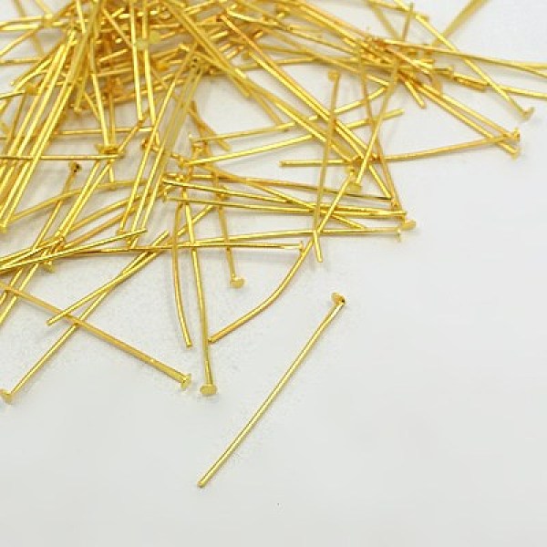 

PandaHall Jewelry Findings, Cadmium Free & Lead Free, Iron Flat Head Pins, Golden, 35x0.75~0.8mm, 20 Gauge, about 6600pcs/1000g, Head: 2mm...