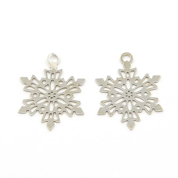 

PandaHall Brass Pendants, Etched Metal Embellishments, Snowflake, Nickel Free, Platinum, 13x10x0.3mm, Hole: 1mm Brass Snowflake