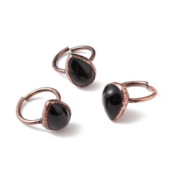 

PandaHall Natural Obsidian Teardrop Open Cuff Ring, Red Copper Brass Jewelry for Women, Cadmium Free & Lead Free, Inner Diameter: 18~19mm...