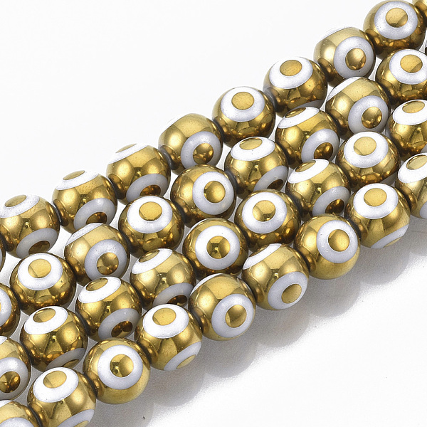 

PandaHall Electroplate Glass Beads Strands, Round with Evil Eye Pattern, Gold, 8x7.5mm, Hole: 1.2mm, about 40pcs/strand, 12.2 inch Glass...