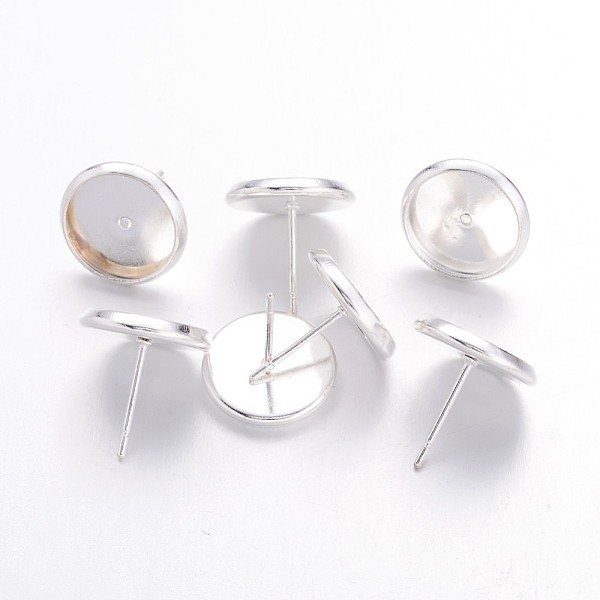 

PandaHall Brass Stud Earring Settings, Nickel Free, Silver Color Plated, Tray: 10mm, 12x12mm, Pin: 0.7mm Brass Others