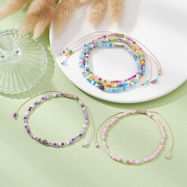 

PandaHall Natural Mixed Gemstone & Glass Seed Braided Bead Bracelets, Nylon Adjustable Bracelet, Inner Diameter: 2~3-1/2 inch(5.1~8.9cm)..., Multicolor