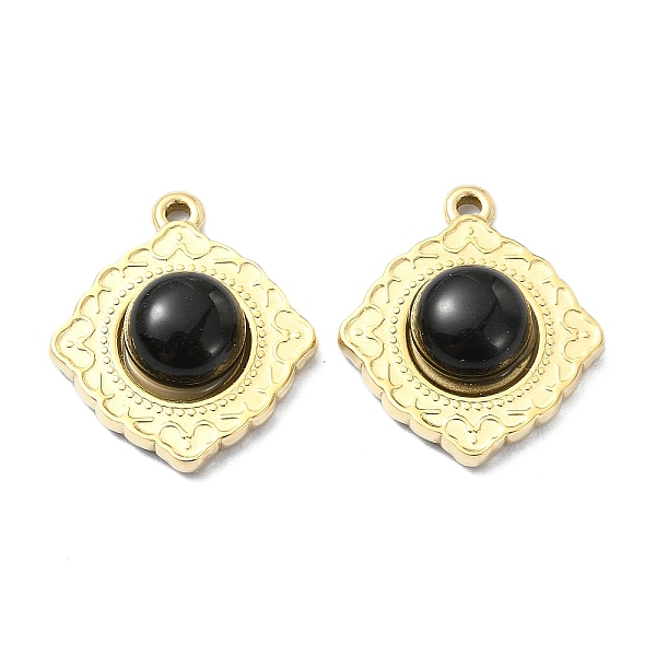 

PandaHall Natural Black Onyx(Dyed & Heated) Rhombus Pendants, 304 Stainless Steel Charms, Real 14K Gold Plated, 20x17.5x6mm, Hole: 1.5mm...