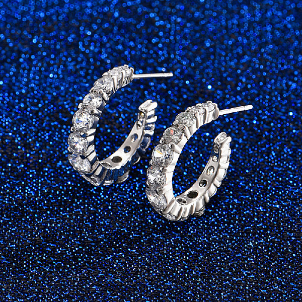 

PandaHall Brass Micro Pave Cubic Zirconia Ring Stud Earrings, Half Hoop Earrings, Platinum, No Size Brass Ring Clear