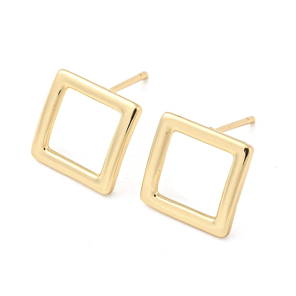 

PandaHall Brass Stud Earrings, Hollow Square, Light Gold, 12x12mm Brass Square