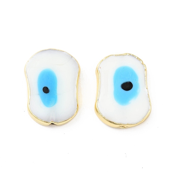 

PandaHall Rack Plating Handmade Evil Eye Lampwork Beads, with Brass Findings, Long-Lasting Plated, Oval, White, 25x18x5.5~6mm, Hole: 1.8mm...
