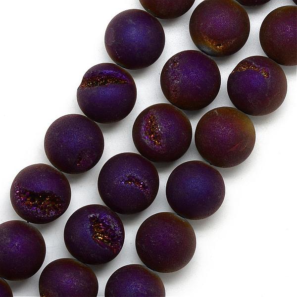 

PandaHall Electroplated Natural Druzy Geode Agate Beads Strands, Dyed, Frosted, Round, Purple Plated, 12mm, Hole: 1.5mm, about 33pcs/strand...