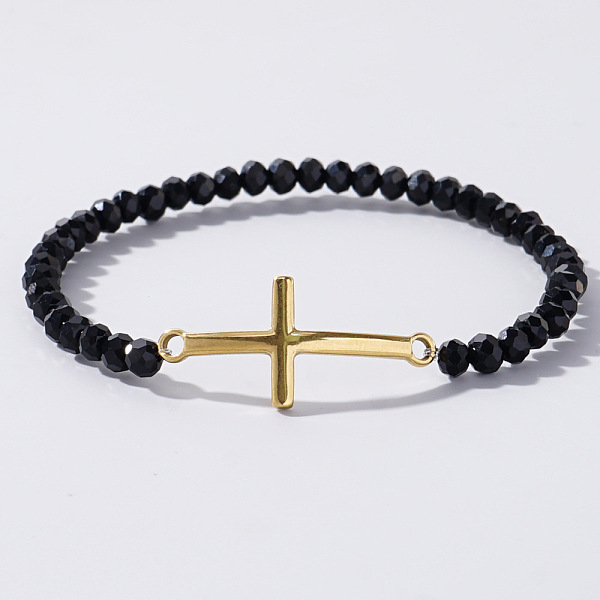 

PandaHall Cross with Class Bead Bracelet for Women Glass