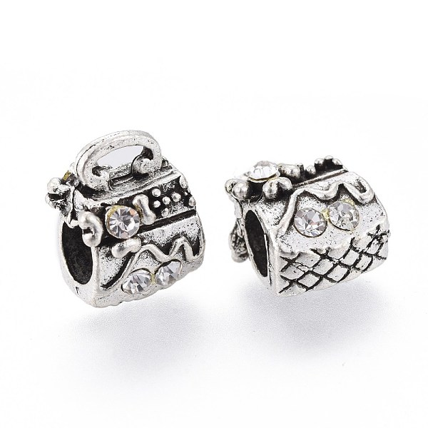 

PandaHall Antique Silver Tone Alloy Rhinestone European Beads, Large Hole Beads, Lady Bag, Crystal, 14.8x11.4x8.7mm, Hole: 5mm..., Clear
