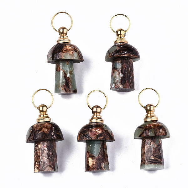 PandaHall Assembled Synthetic Bronzite and Aqua Terra Jasper Openable Perfume Bottle Pendants, with Light Gold Brass Findings, Dyed...