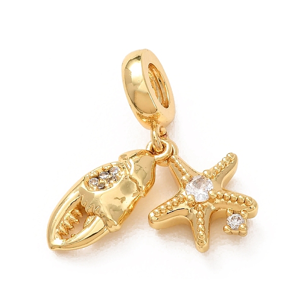 Charms pendenti europei in ottone con micro pavé di zirconi cubici trasparenti