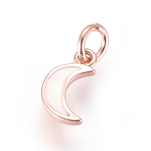 

PandaHall Enamel Brass Charms, with Jump Ring, Moon, White, Rose Gold, 10x6x2mm, Hole: 3mm Brass+Enamel Moon White