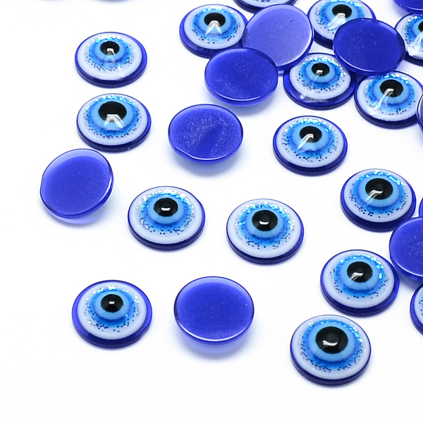 

PandaHall Glitter Powder Resin Evil Eye Cabochons, Half Round/Dome, Dodger Blue, 8x3.5mm Resin Half Round Blue