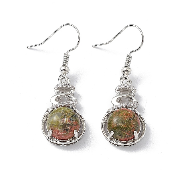 

PandaHall Natural Unakite Gourd Dangle Earrings with Crystal Rhinestone, Platinum Brass Jewelry for Women, 39mm, Pin: 0.6mm Unakite Clear