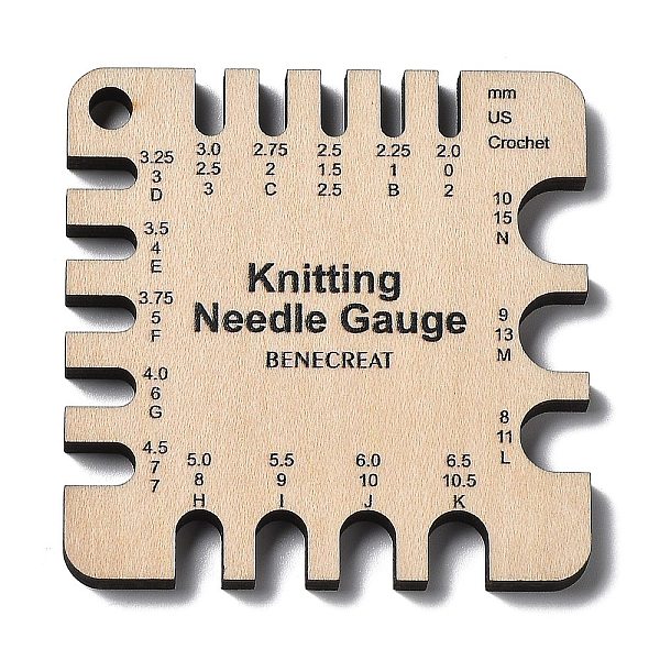 Square Wooden Knitting Needle Gauge & Yarn Wrap Per Inch Guide & Crochet Ruler Board