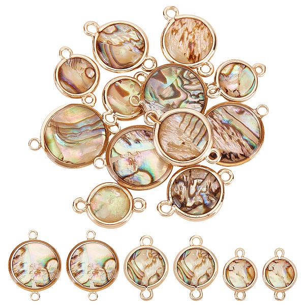 

PandaHall BENECREAT 12Pcs 3 Styles Natural Paua Shell Connector Charms, Flat Round Links, with Brass Findings, Golden...
