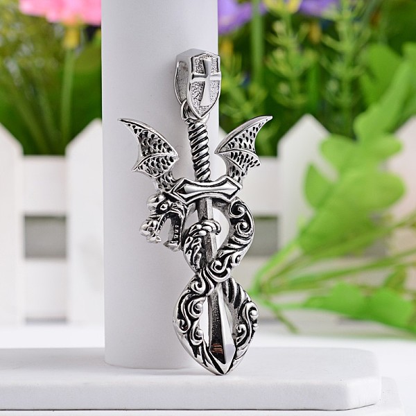 

PandaHall Dragon 304 Stainless Steel Big Pendants, Antique Silver, 62.5x36.5x6mm, Hole: 9x5.5mm 304 Stainless Steel Dragon