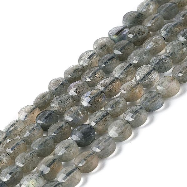 PandaHall Natural Labradorite Beads Strands, Faceted, Flat Round, Grade AAA, 5~5.5x3mm, Hole: 0.9mm, about 79pcs/strand, 15.35''(39cm)...