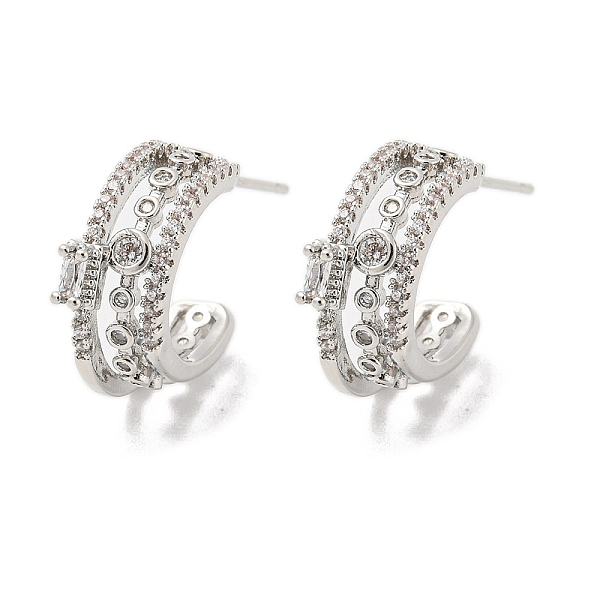 

PandaHall Brass with Cubic Zirconia Round Stud Earrings, Half Hoop Earrings, Platinum, 17.5x6mm Brass Round
