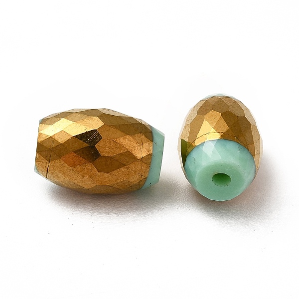 

PandaHall Opaque Electroplate Glass Beads, Half Golden Plated, Faceted, Oval, Aquamarine, 12x8mm, Hole: 0.8mm Glass Oval Green
