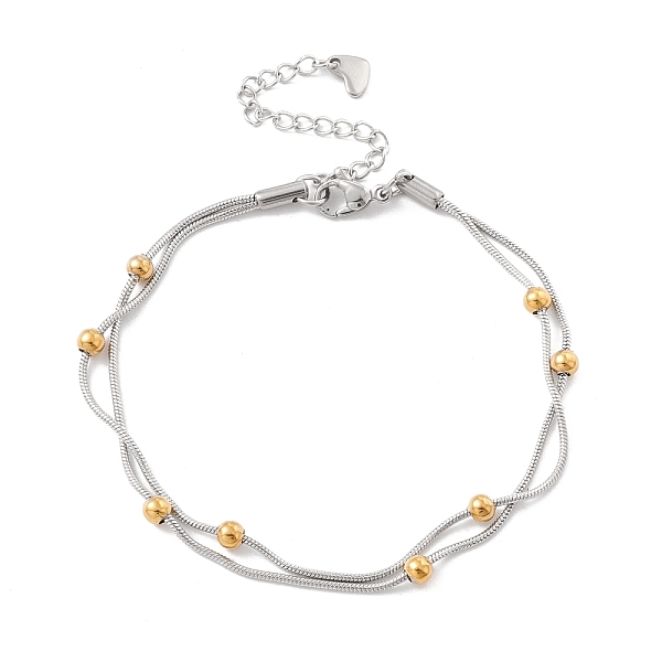 

PandaHall Vacuum Plating 304 Stainless Steel Double Satellite Chains Multi-strand Anklet, Beaded Round Snake Chains Anklet for Women, Golden...