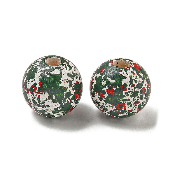 

PandaHall Spray Paint Schima Wood Bead, Round, Christmas Theme, Dark Green, 16x15mm, Hole: 4.2mm Wood Round