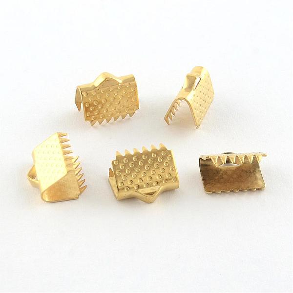 

PandaHall 304 Stainless Steel Ribbon Crimp Ends, Golden, 8.5x10.5mm, Hole: 2.5mm 304 Stainless Steel