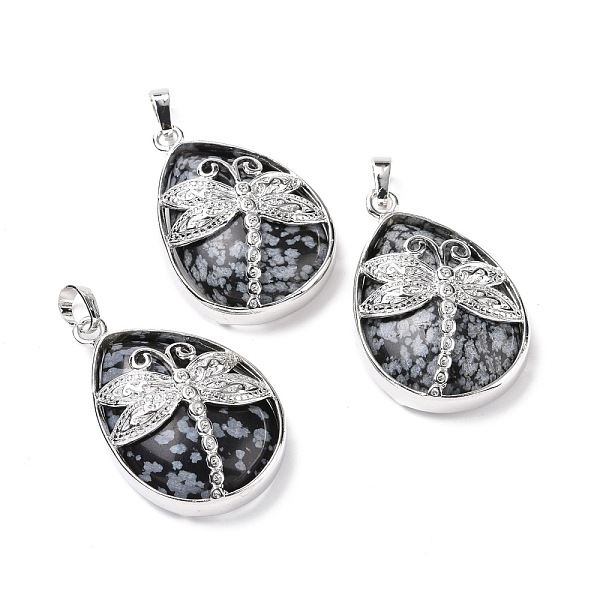 

PandaHall Natural Snowflake Obsidian Pendants, with Platinum Tone Brass Findings, Lead Free & Cadmium Free, Teardrop with Dragonfly Charms...