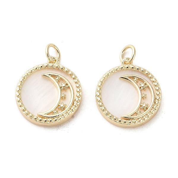 

PandaHall Brass Micro Pave Cubic Zirconia Pendants, with Shell, Flat Round with Moon, Real 18K Gold Plated, 17.5x16x3mm, Hole: 3mm..., Clear
