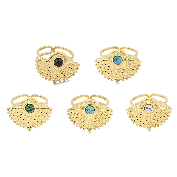 

PandaHall Ion Plating(IP) 304 Stainless Steel Synthetic Gemstone Cuff Rings, Fan Open Rings for Women, Real 18K Gold Plated, 22.5x17.5mm...