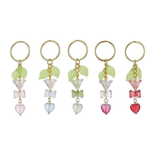 

PandaHall Bowknot & Heart Glass Pendant Decorations, with Acrylic Leaf/Flower Charm amd Iron Split Key Rings, Mixed Color, 8.8cm Glass..., Multicolor