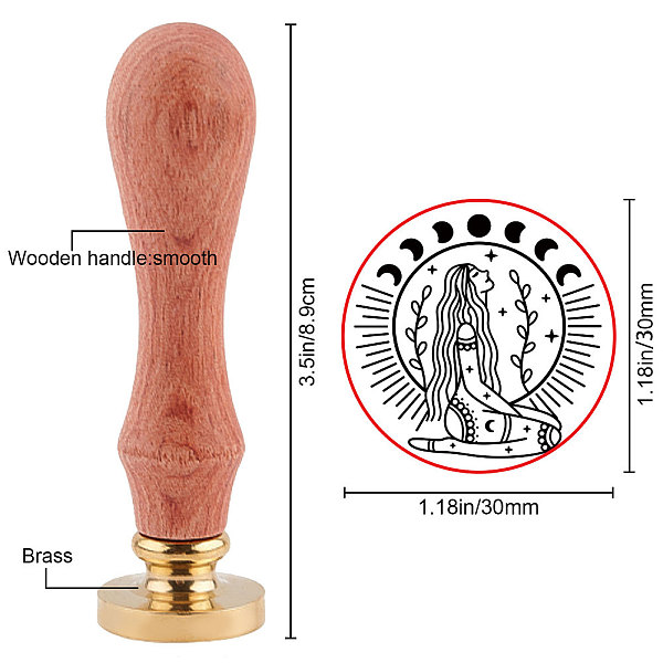 

PandaHall PH Moon Phase Wax Stamp Star Moon Branch Celestial Goddess Sealing Wax Stamp 30mm Moon Phase Brass Head Sealing Stamp for...