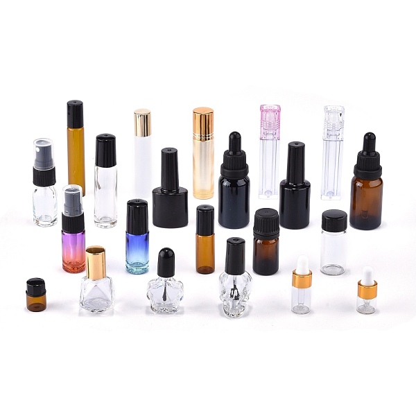 

PandaHall Glass Essential Oil Empty Bottle, Refillable Bottle, Mixed Style, Mixed Color, 15.5~28x16~36x24~92mm Glass Bottle Multicolor