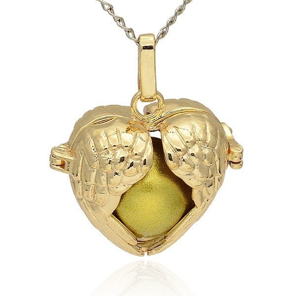 

PandaHall Golden Tone Brass Hollow Heart Cage Pendants, with No Hole Spray Painted Brass Ball Beads, Dark Khaki, 28x30x16mm, Hole: 3x8mm...