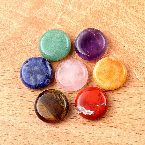 

PandaHall Natural Gemstone Flat Round Stone, Pocket Palm Stone for Reiki Balancing, Home Display Decorations, 18mm, 7pcs/set Mixed Stone...