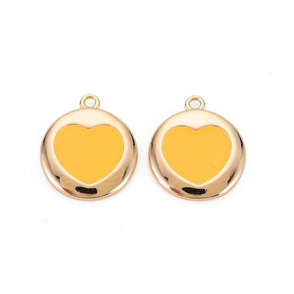 

PandaHall Brass Enamel Pendants, Nickel Free, Real 18K Gold Plated, Flat Round with Heart, Goldenrod, 16x14x2mm, Hole: 1.2mm Brass+Enamel...