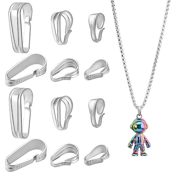 

PandaHall PH 12pcs 925 Sterling Silver Pinch Bails, 3 Sizes Snap on Bails Snap Bail Hook Pinch Clip Necklace Connectors Dangle Pendant...