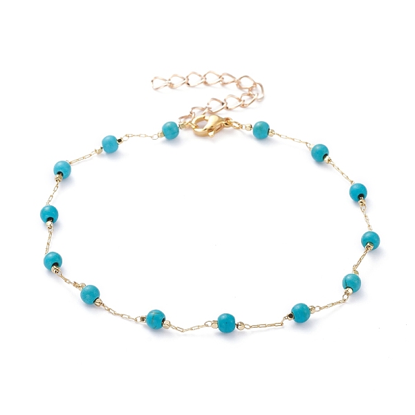 

PandaHall Round Synthetic Turquoise Anklets, with Brass Cable Chains and 304 Stainless Steel Lobster Claw Clasps, Golden, Dark Cyan, 9-1/2...