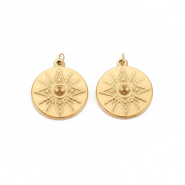 

PandaHall Ion Plating(IP) 304 Stainless Steel Pendant Rhinestone Settings, with Jump Rings, Flat Round, Flat Round, Real 14K Gold Plated...