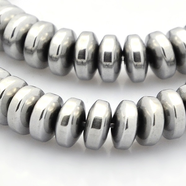 

PandaHall Grade AAA Non-magnetic Synthetic Hematite Rondelle Beads Strands, Platinum Plated, 6x2.5mm, Hole: 1mm, about 89pcs/strand, 9.8...