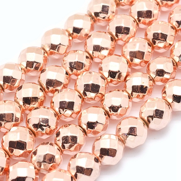 

PandaHall Electroplate Non-magnetic Synthetic Hematite Beads Strands, Grade AAA, Long-Lasting Plated, Faceted, Round, Light Rose Gold Plated...